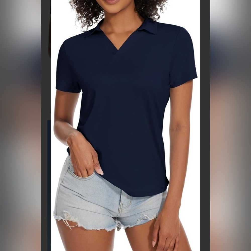 Classic V-Neck Golf/Athletic Polo Top - Navy Size XL